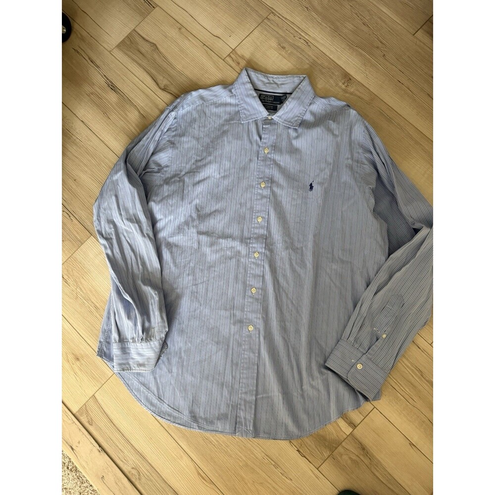 Polo Ralph Lauren Stanton Custom Fit Shirt Striped Button Up Blue Size XXL
